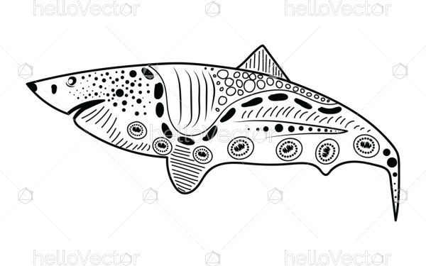 Dot art inspired Aboriginal shark design sketch