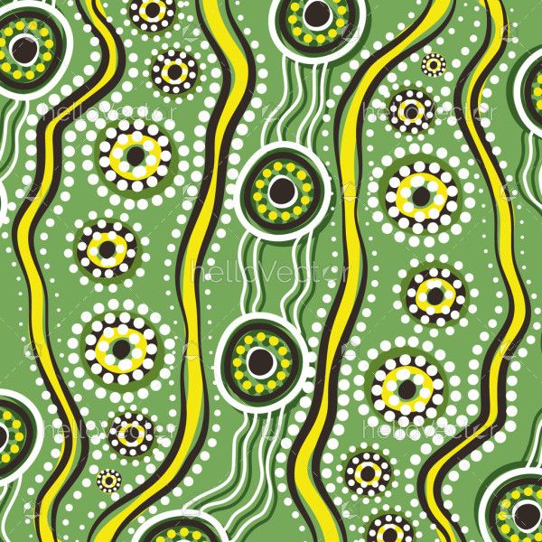 A green background in vector format showcasing Aboriginal dot art