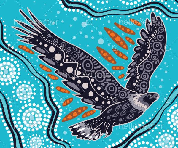 Flying eagle painting illustration inspired by Aboriginal dot art