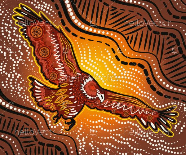 An artistic representation of a flying eagle with aboriginal art