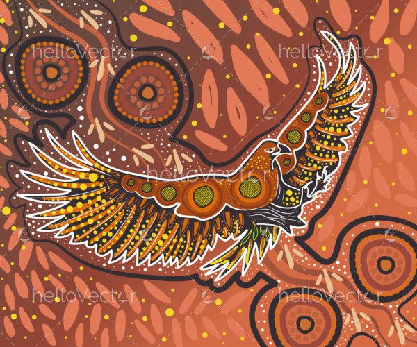 Aboriginal-style dot artwork featuring a flying eagle