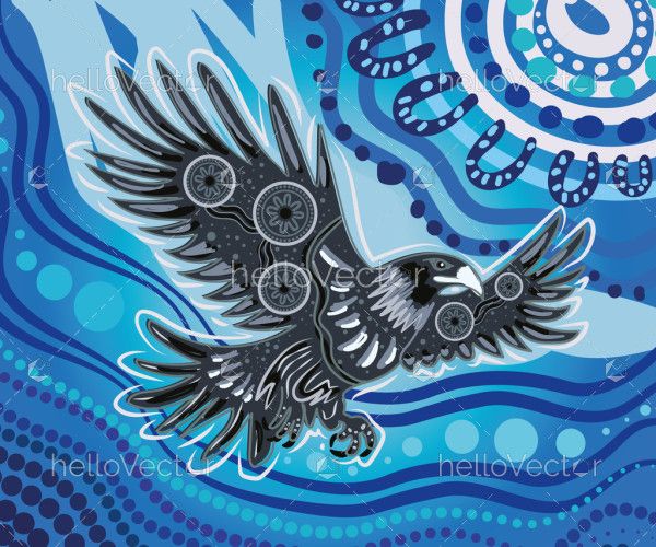 Flying eagle painting, adorned with aboriginal dot design