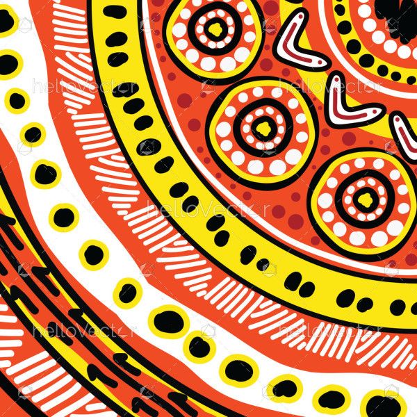 Decorative motif inspired by Aboriginal designs in the background.