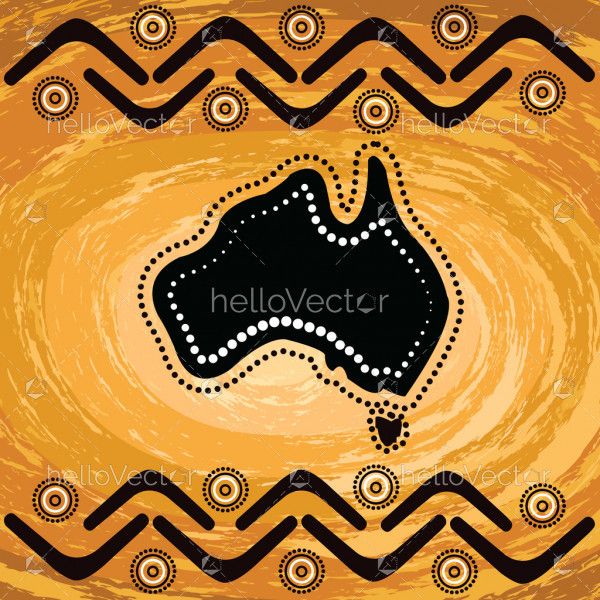 Aboriginal dot art background with map- Vector illustration 