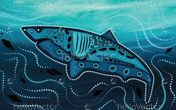 Shark underwater painting, adorned with aboriginal dot design