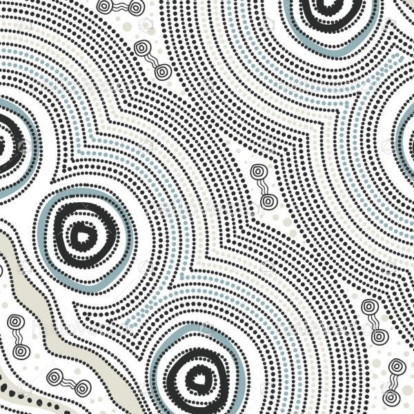 Black and white artwork with traditional aboriginal dot design