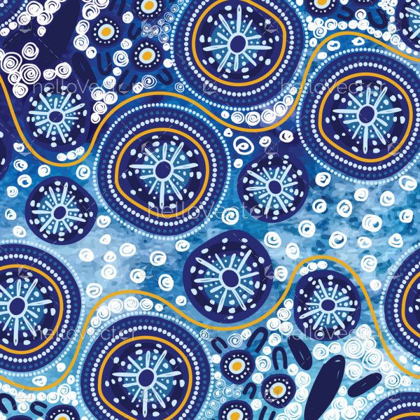 Blue background with traditional aboriginal dot decoration