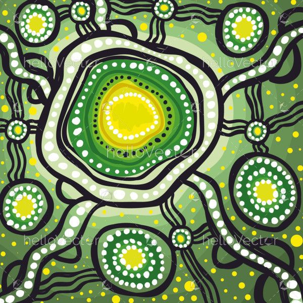 Green vectorized Aboriginal dot art in digital form