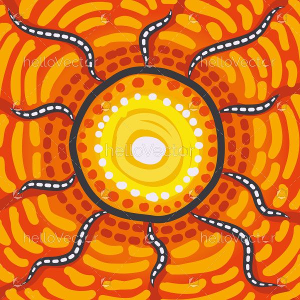 Vector format depiction of sun artwork in aboriginal art style