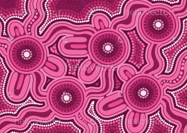 Pink vector painting inspired by Aboriginal dot art