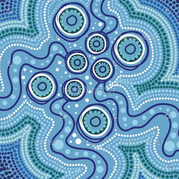 Blue vector painting inspired by Aboriginal dot art