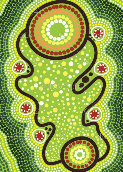 Green artwork inspired by traditional Aboriginal dot art