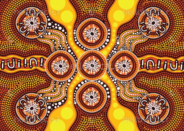 Vector illustrations inspired by the traditions of Aboriginal dot art