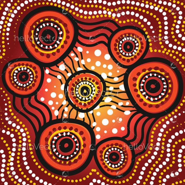 A vector-based artistic design drawing from Aboriginal dot painting traditions