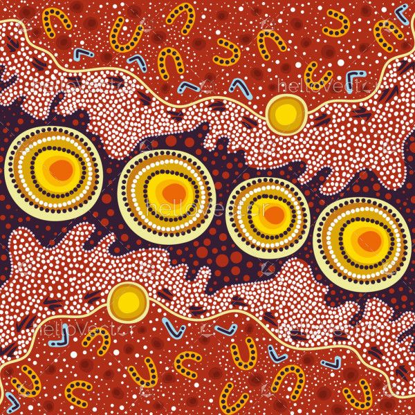 A vector art piece inspired by the intricate patterns of Aboriginal dot art.