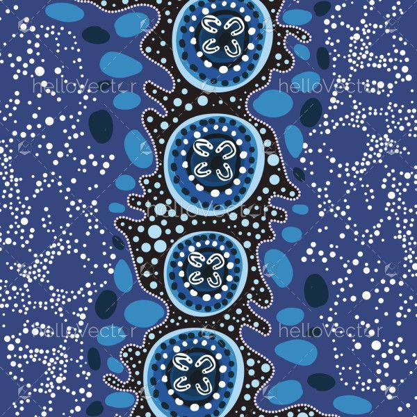 An artistic vector blue piece inspired by the visual richness of Aboriginal dot motifs