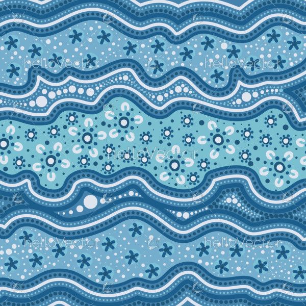 A blue background design incorporating traditional Aboriginal dot patterns