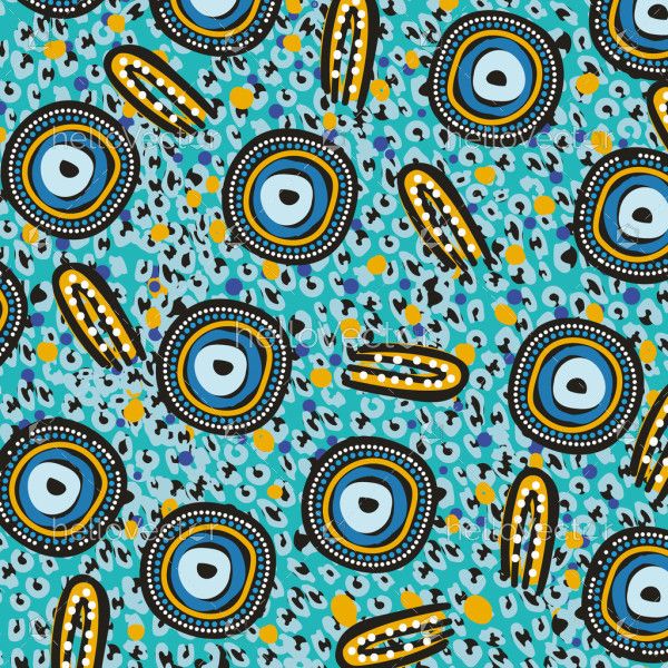 Blue vector background inspired by the patterns of Aboriginal dot art