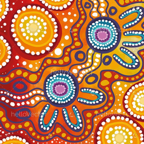 An artwork in vector format influenced by traditional Aboriginal dot painting