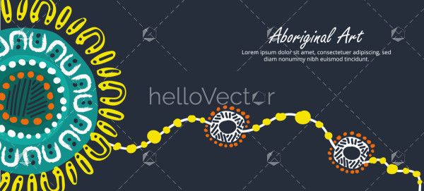 An artistic vector banner featuring traditional Aboriginal dot motifs