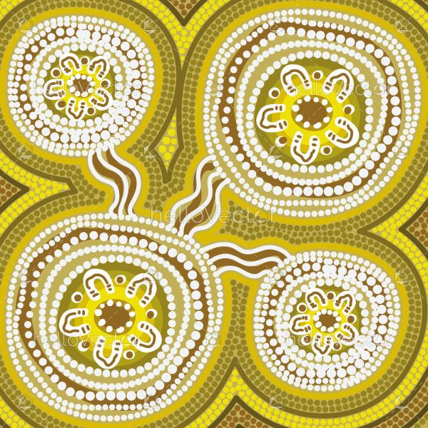 A vector green artwork influenced by the beauty of Aboriginal dot design