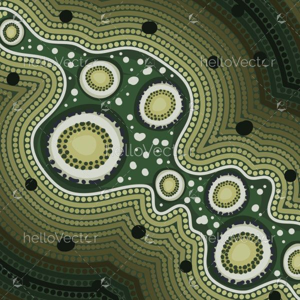 An illustration with a backdrop reflecting Aboriginal design inspirations