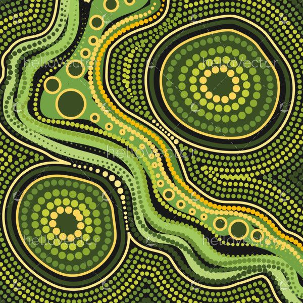 Vector green Aboriginal inspired dot design artwork