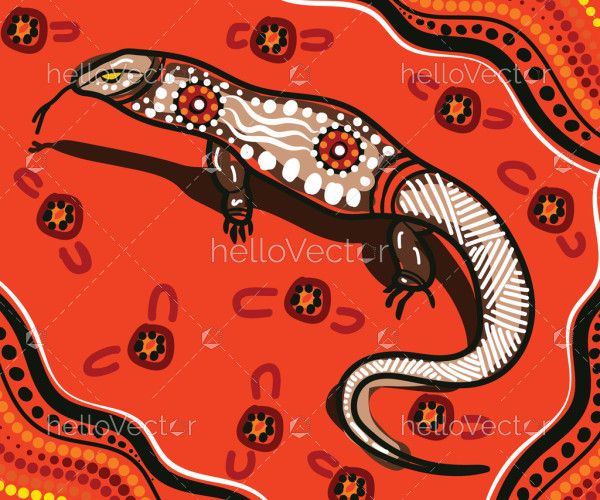 Goanna art illustration with aboriginal dot design