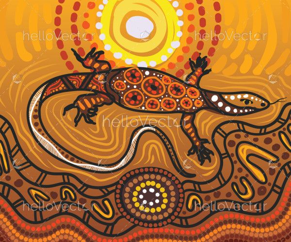 Goanna painting, adorned with aboriginal dot design