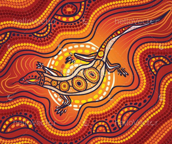 Aboriginal-inspired dots enhance a goanna illustration