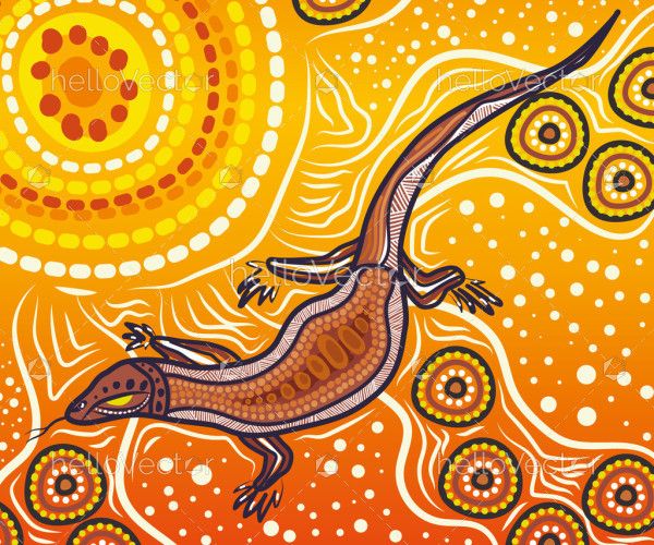 Goanna painting illustration inspired by Aboriginal dot art