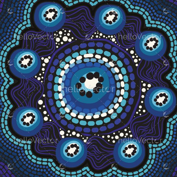 Blue Aboriginal Style Of Dot Painting Illustration