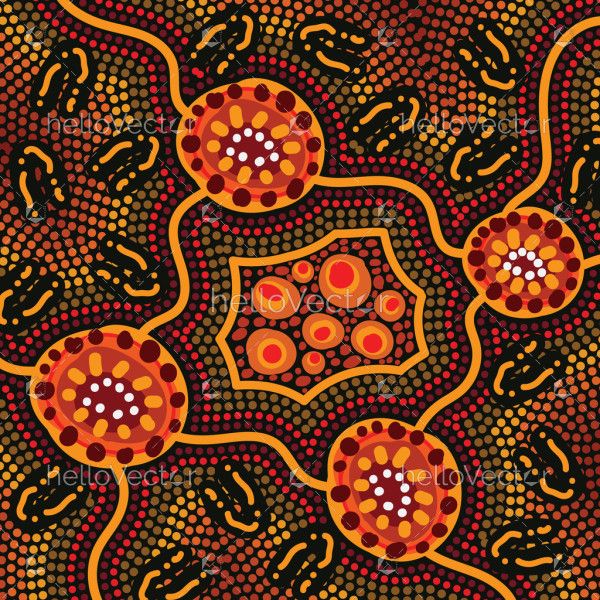 A vector artwork inspired by the style of Aboriginal dot art