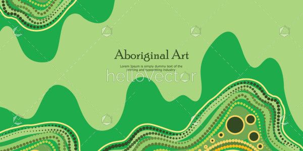 Aboriginal style of vector green banner background with dot art