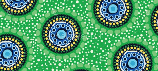 A vibrant vector green background inspired by the patterns of Aboriginal dot art