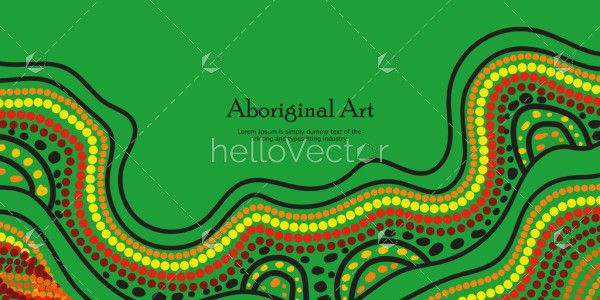 An illustrated green banner inspired by the rich traditions of Aboriginal dot art