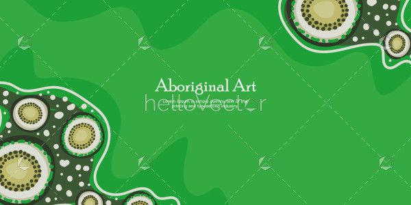 Green illustrated banner design inspired by the traditions of Aboriginal dot art