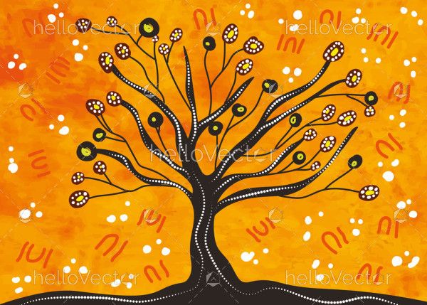 An artistic vector painting that captures nature using elements of Aboriginal dot art