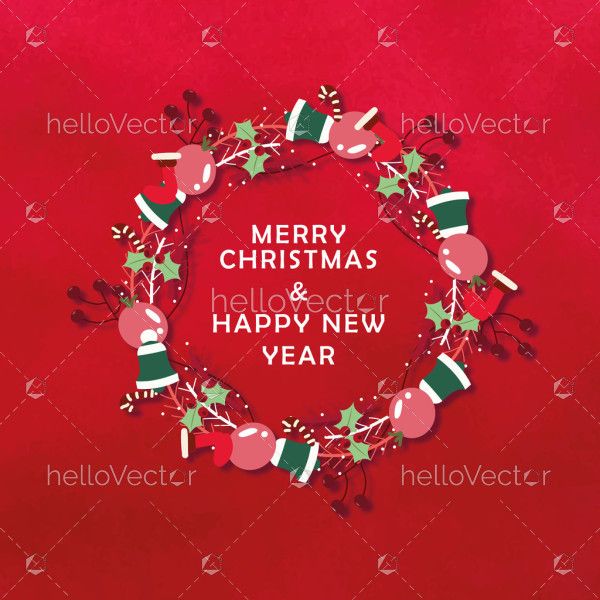 Merry Christmas & Happy New Year Greeting Card Illustration