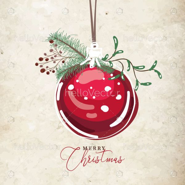 Christmas background with red hanging ball decoration