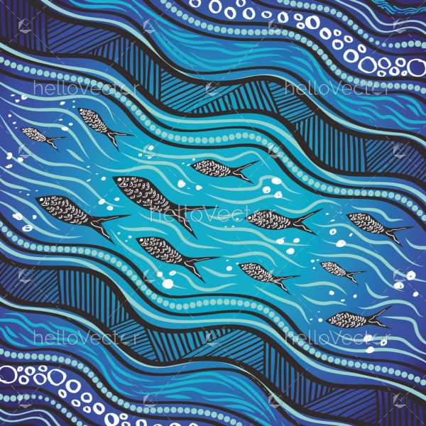 A river concept digital painting using Aboriginal dot art in vector format.