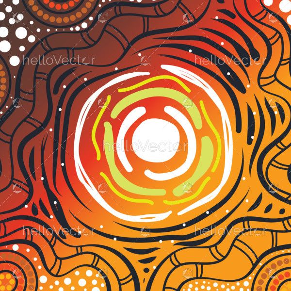 Vector artwork featuring a background inspired by Aboriginal style patterns