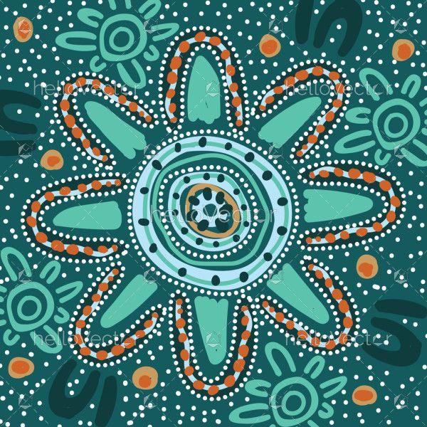 A vector-designed background, influenced by the aesthetics of Aboriginal dot-style art.