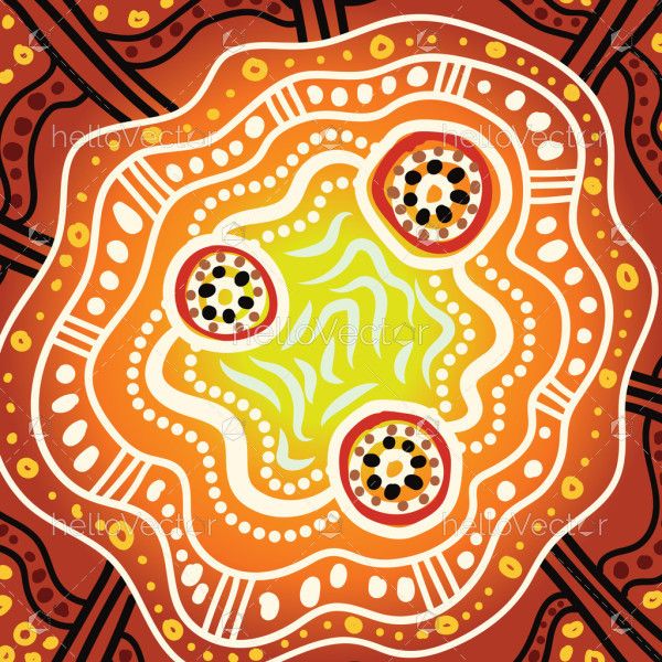 Backdrop in vector format, featuring Aboriginal dot art motifs