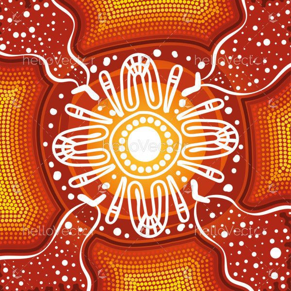 Artwork infused with the techniques of Aboriginal dot painting traditions.