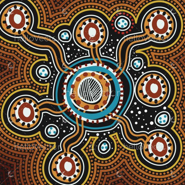 Illustrative art influenced by the style of Aboriginal dot paintings.