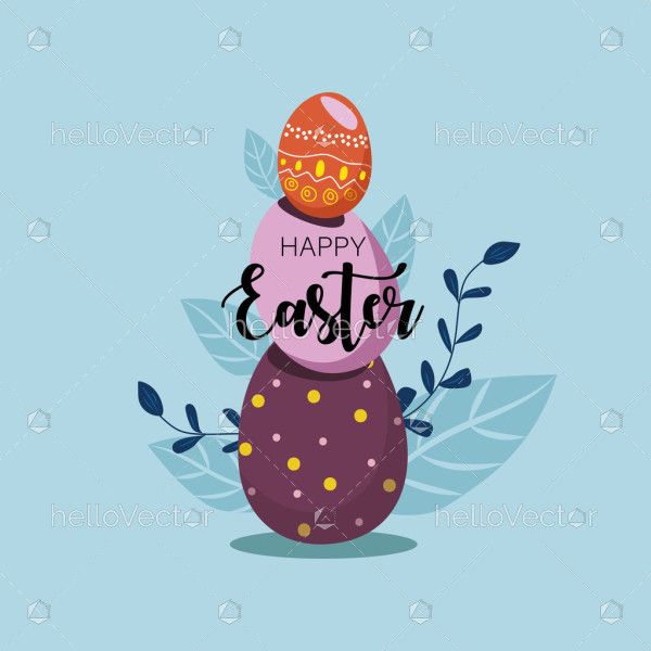 Decorative Easter eggs in a celebratory Happy Easter Day artwork.