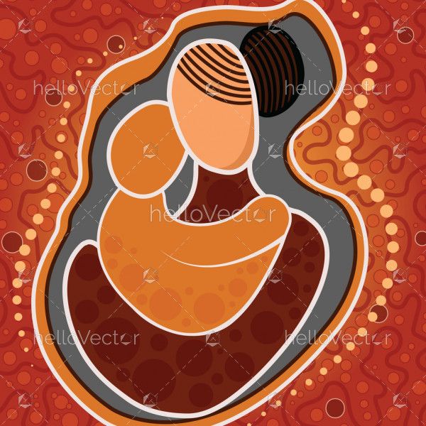 Aboriginal art vector painting, Mother and child concept