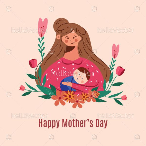 A mother cradles her baby lovingly in her arms illustration