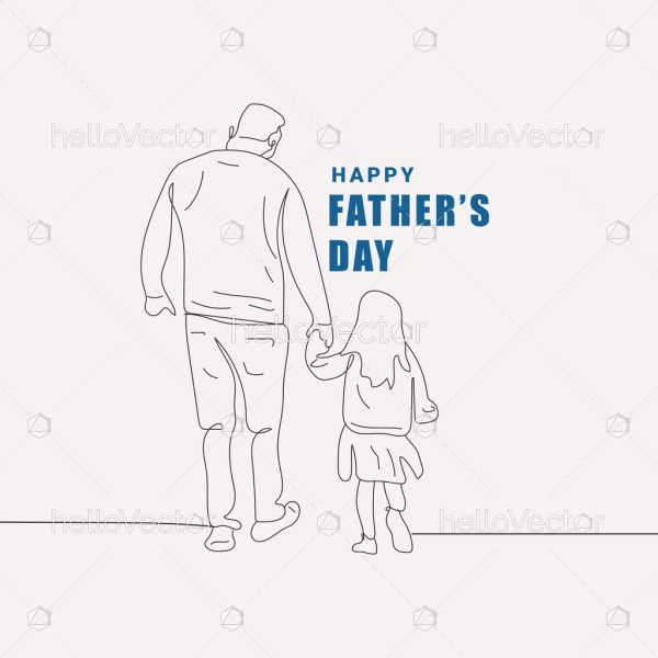 Father and daughter line artwork illustration for fathers day